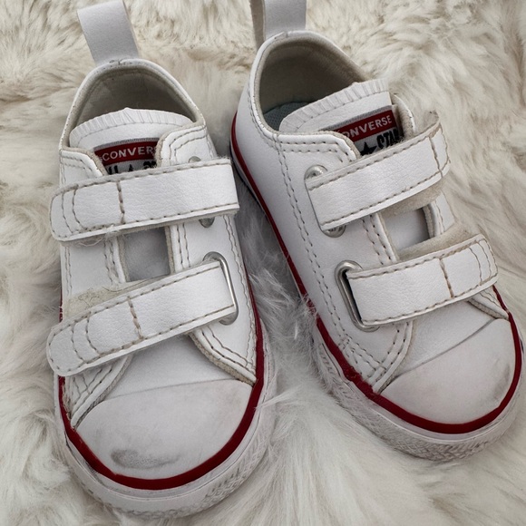 Converse All Star Toddler Shoes Size 4C White Red Velcro Strap Sneakers - Picture 1 of 5